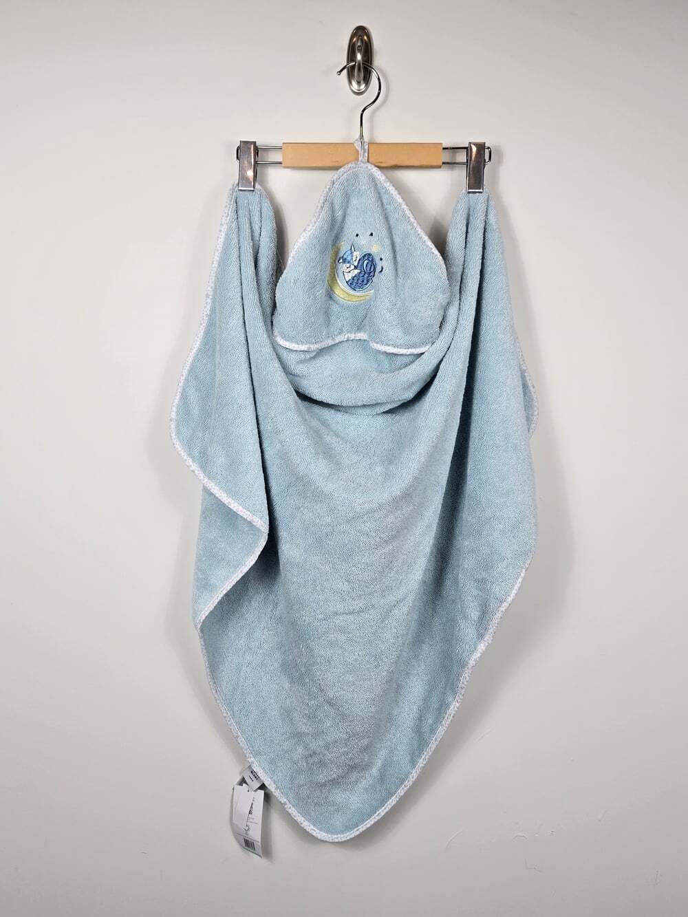 Carré Blanc Baby Hooded Bath Towel Blue Fox Moon Organic Cotton 31x31 New